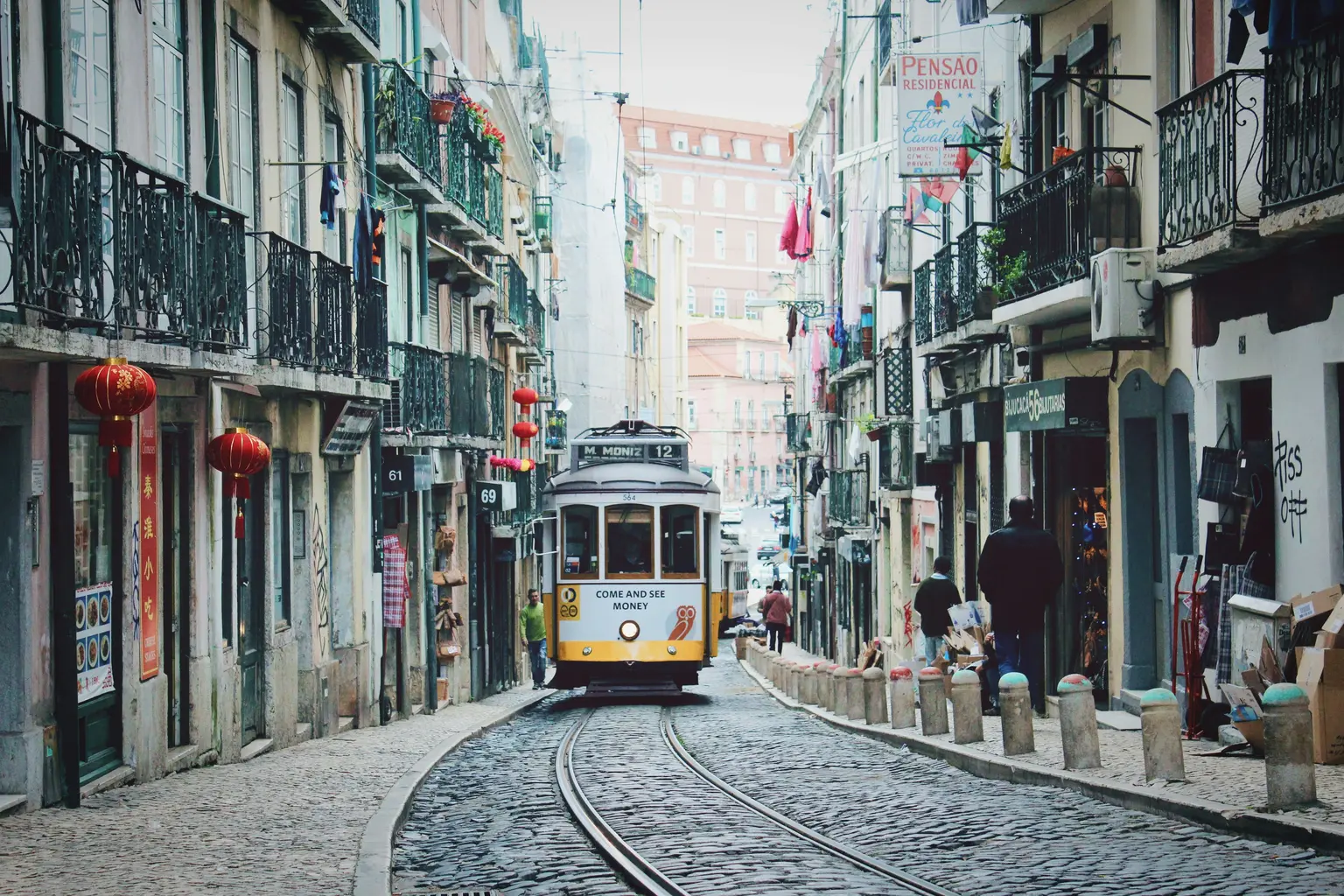 Lisbon city center yellow tram. Learn Portuguese at Polymathes Academy Lisbon city center yellow tram. Learn Portuguese at Polymathes Academy